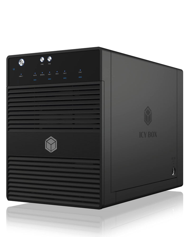 ICY BOX Externes 4-Fach USB-C Gehäuse für 2,5 Zoll & 3,5 Zoll SSD und Festplatten, USB 3.1 (Type-C,