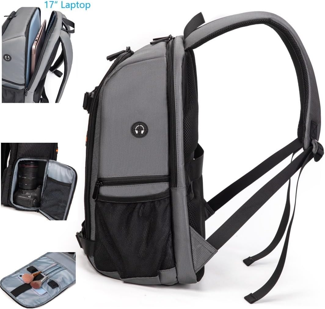 Kamera Rucksack 23L Fotografie Kamera Tasche, kompatibel mit Kamera DSLR, 15.6'' Laptop, Stativ Grau