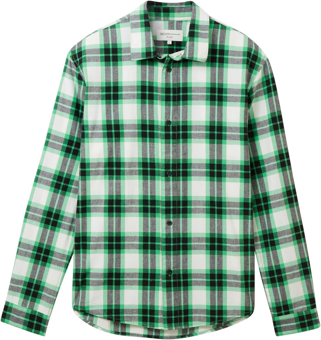 TOM TAILOR Denim Herren Hemd M 33924 - Flash Green Colorful Check, M 33924 - Flash Green Colorful Ch