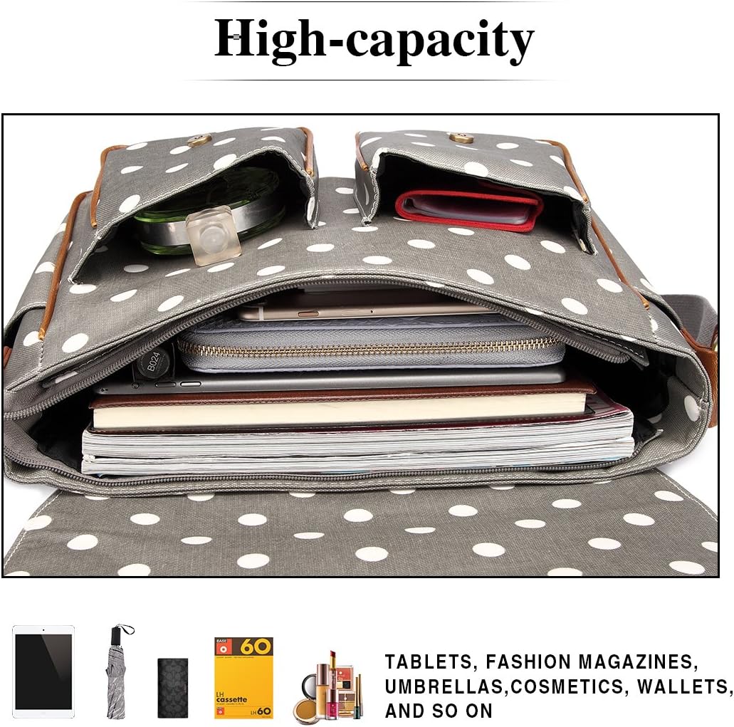 KONO Umhängetasche Gross Messenger Bag Wachstuch Schultertasche Schulranzen für Jungen und Mädchen D