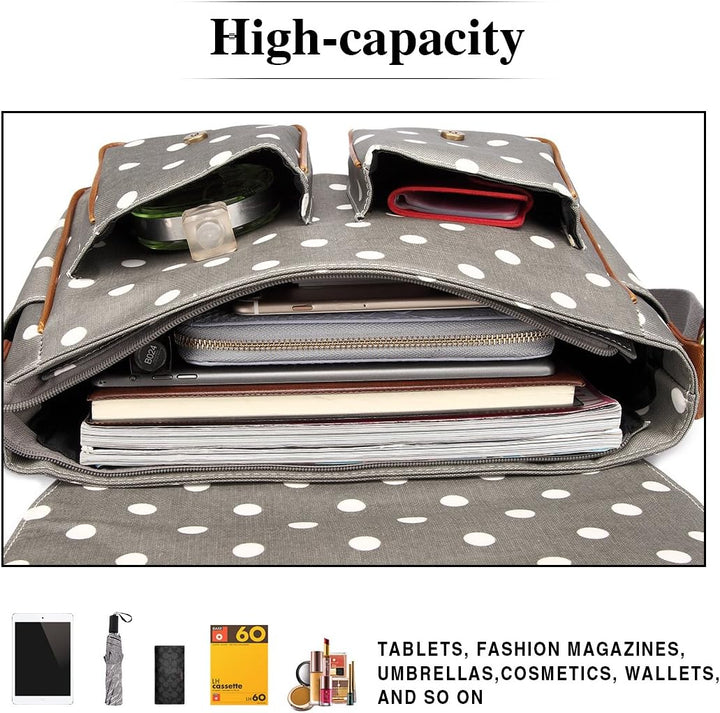 KONO Umhängetasche Gross Messenger Bag Wachstuch Schultertasche Schulranzen für Jungen und Mädchen D