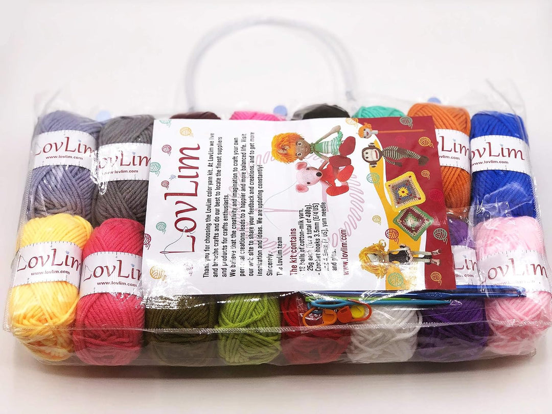 LovLim Häkelgarn-Set, 16 weiche Baumwollgarnknäuel, 914 m lang, zum Häkeln und Stricken, Häkel-/Amig