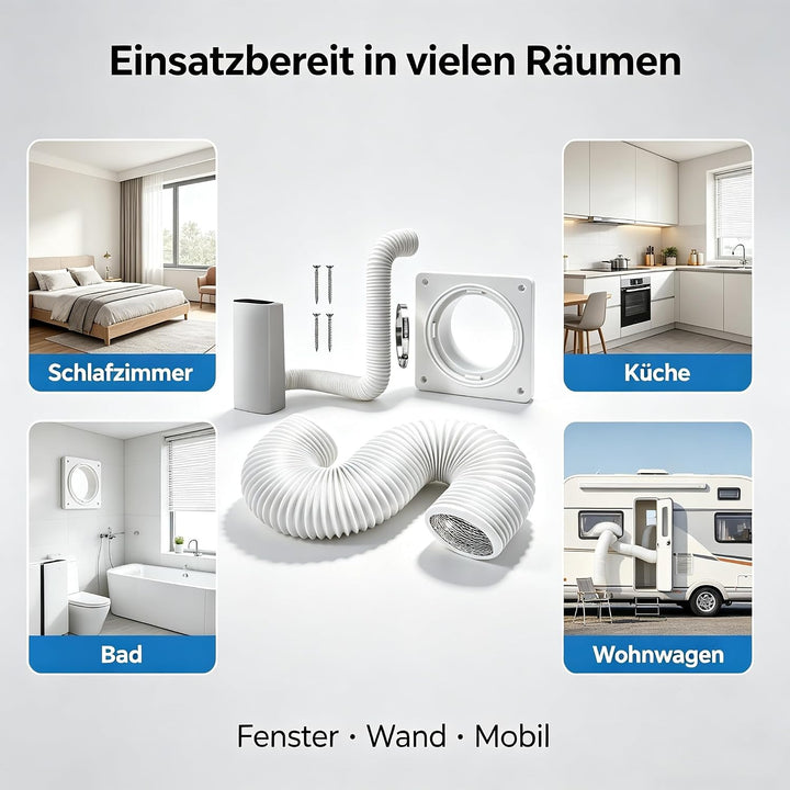 4 Zoll Mobile Klima Abluftschlauch Set 150cm Wandanschluss Platte Wandmontage PVC-Aluminium Flex Abl