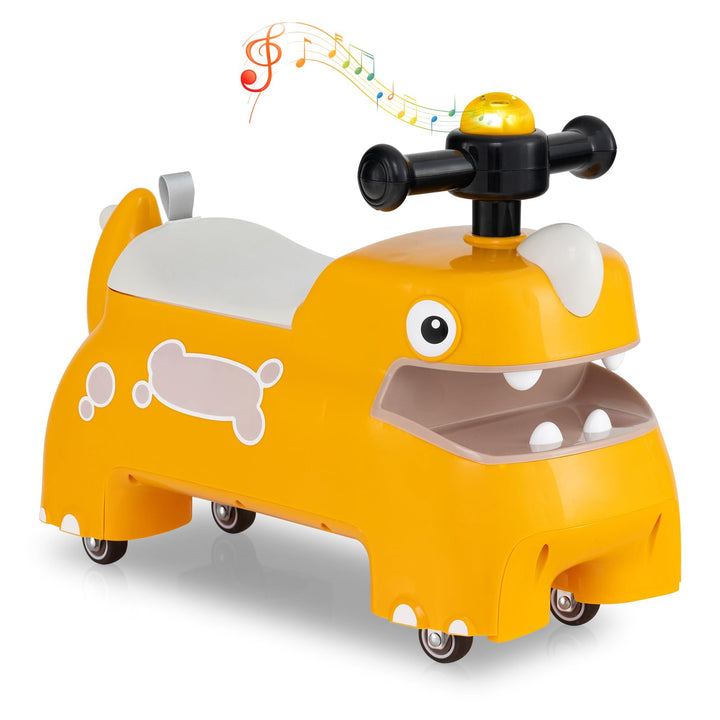 DREAMADE Rutschauto, Dinosaurier Rutschfahrzeug mit Hupe, Musik, Lichtern, Stauraum unter dem Sitz &