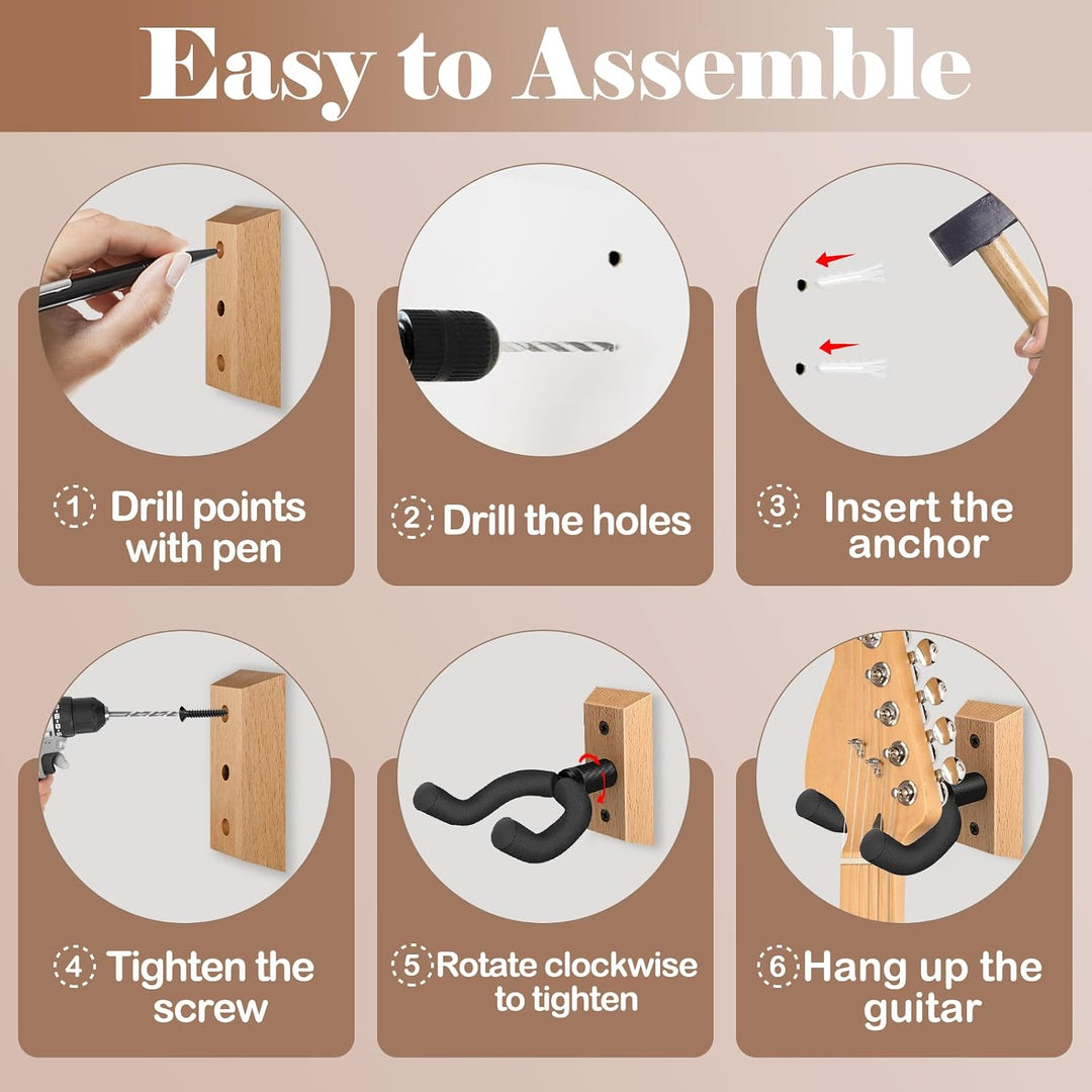 DOMMI Gitarrenhalterung Wand 4 Pack, Gitarrenhalter für die Wand mit Verstellbaren Weichen Gitarrenh