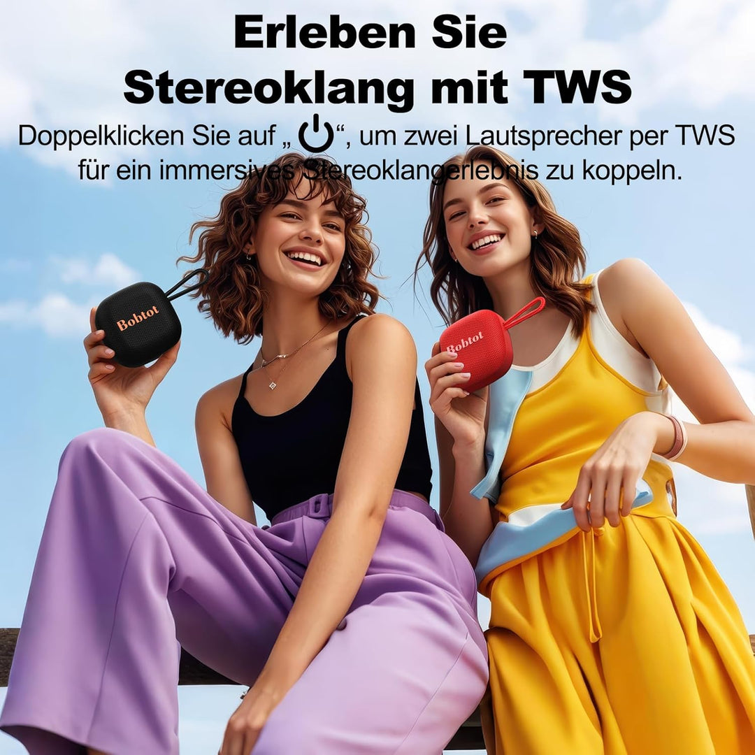 Bobtot Bluetooth Lautsprecher Kein, IPX7 Wasserdicht Kabellos Tragbar Musikbox, 16 Stunden Akkulaufz