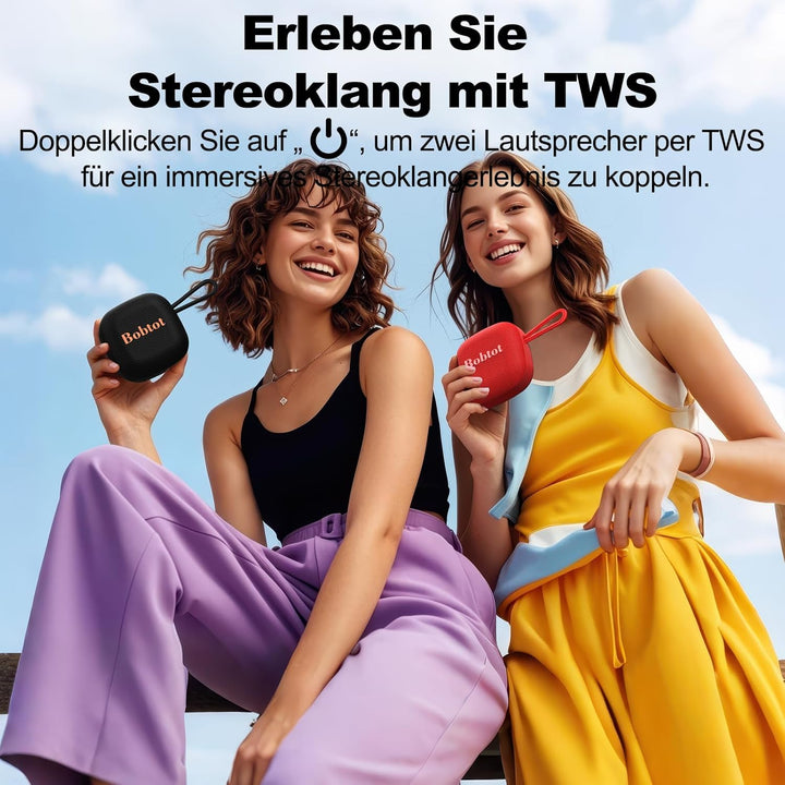 Bobtot Bluetooth Lautsprecher Kein, IPX7 Wasserdicht Kabellos Tragbar Musikbox, 16 Stunden Akkulaufz