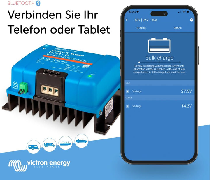 Victron Energy Orion-Tr Smart 12/24-Volt 15 Amp 360-Watt DC-DC Ladebooster, Nicht isoliert (Bluetoot