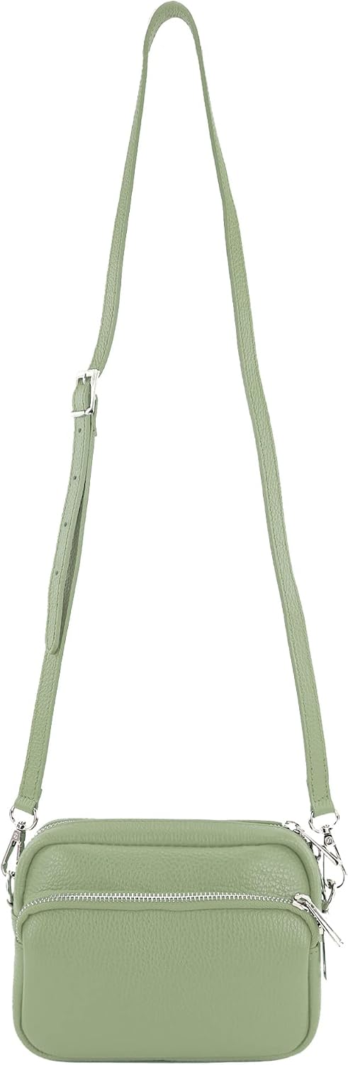 modamoda de T231 Damen Leder Umhängetasche Schultertasche Small handmade in Italy Graugrün, Graugrün