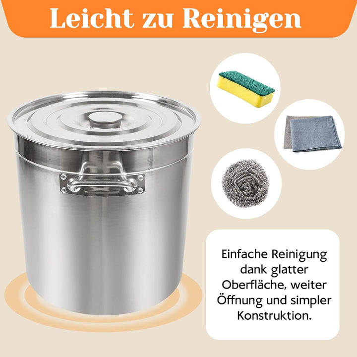 70L Kochtopf, 45cm Topf Gross Edelstahl Suppentopf mit Versenkbarer Deckel und Griffe, Kochtöpfe Hoc