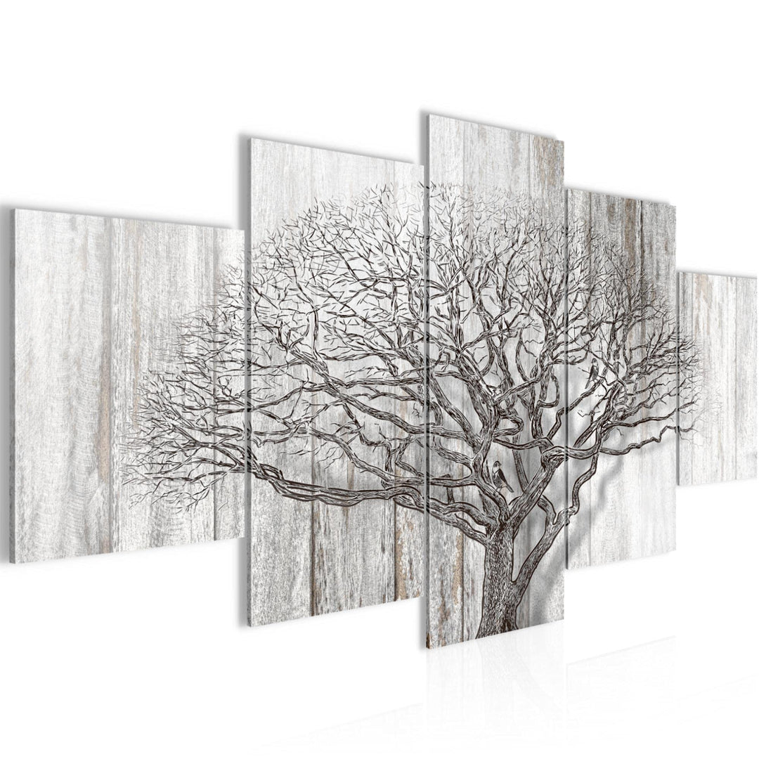 Runa Art Wandbilder Baum Abstrakt 5 Teilig Bild auf Vlies Leinwand Deko Wohnzimmer Holzmotiv Schwarz