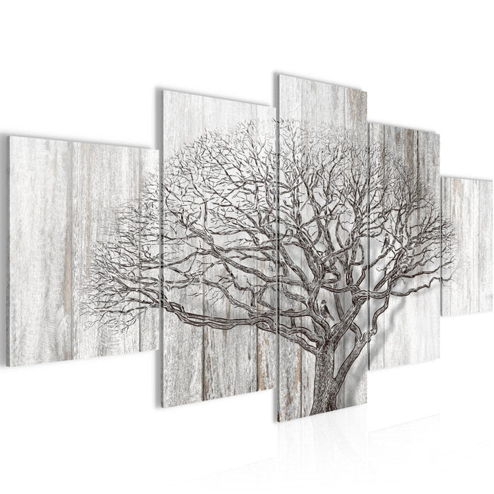 Runa Art Wandbilder Baum Abstrakt 5 Teilig Bild auf Vlies Leinwand Deko Wohnzimmer Holzmotiv Schwarz