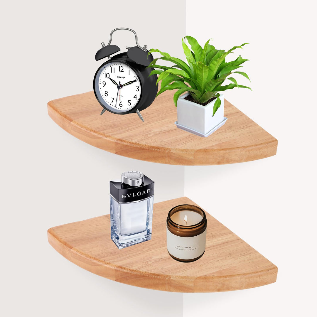 2 Stück Eckregal Hängend Holz, 18 cm Wandregal Ecke, Eckregal Wand für Schlafzimmer, Badezimmer und