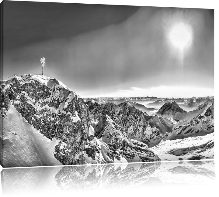 Pixxprint Zugspitze im Sonnenlicht als Leinwandbild/Grösse: 100x70 / Wandbild/Kunstdruck/fertig besp