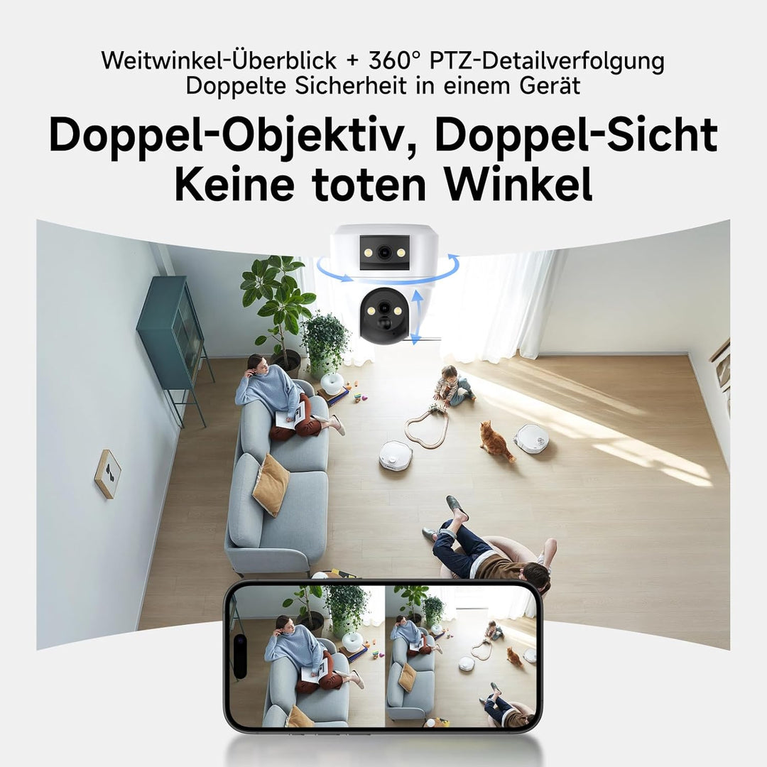 VSTARCAM 2K Doppelobjektiv Überwachungskamera Innen Akku, Kostenloser Cloud-Speicher, Deckenmontage,