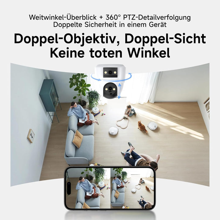 VSTARCAM 2K Doppelobjektiv Überwachungskamera Innen Akku, Kostenloser Cloud-Speicher, Deckenmontage,