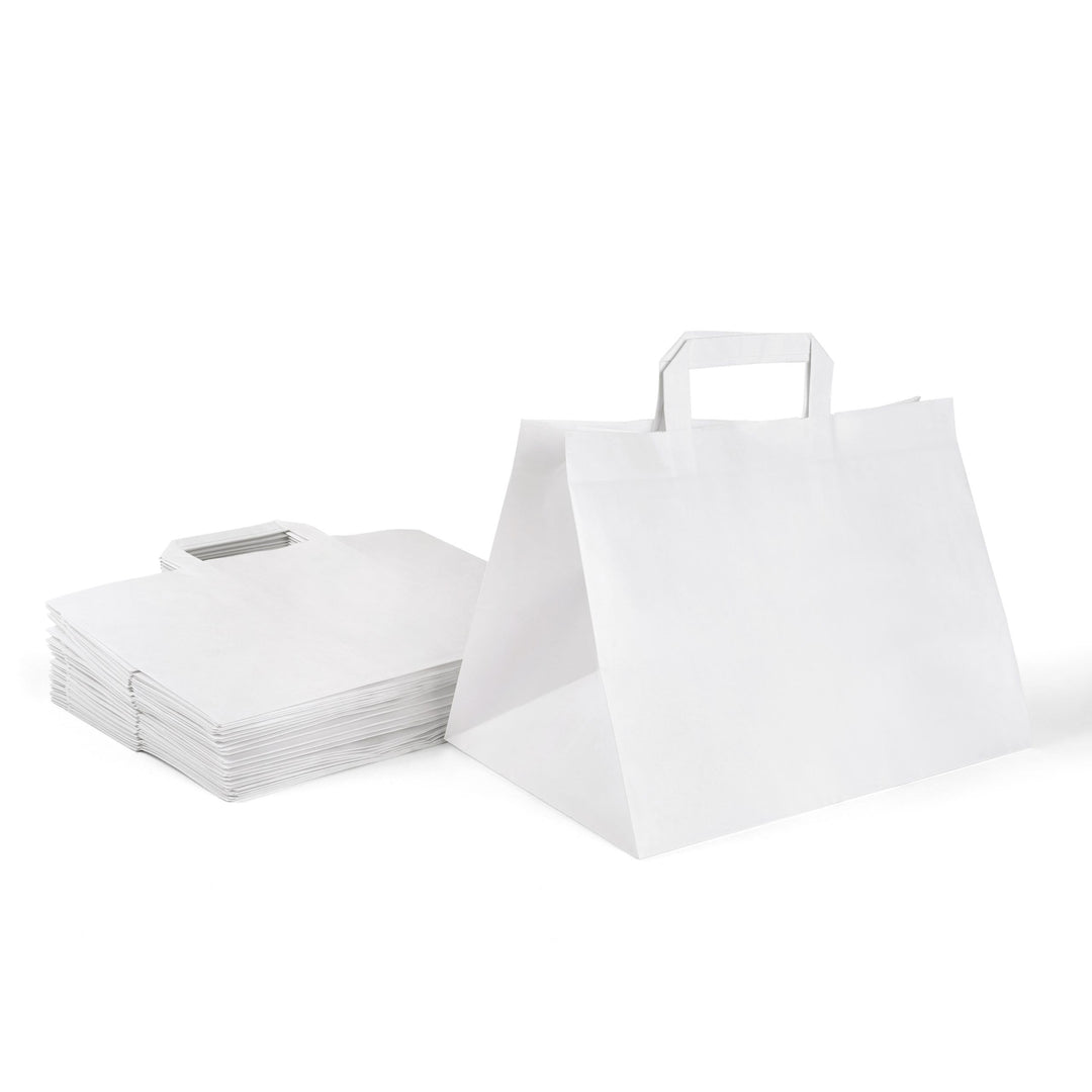 Inoverse 250 Stück Papiertragetaschen, Geschenktüten, 32+22x25 cm Papiertüten mit Henkel, Weiss Kraf