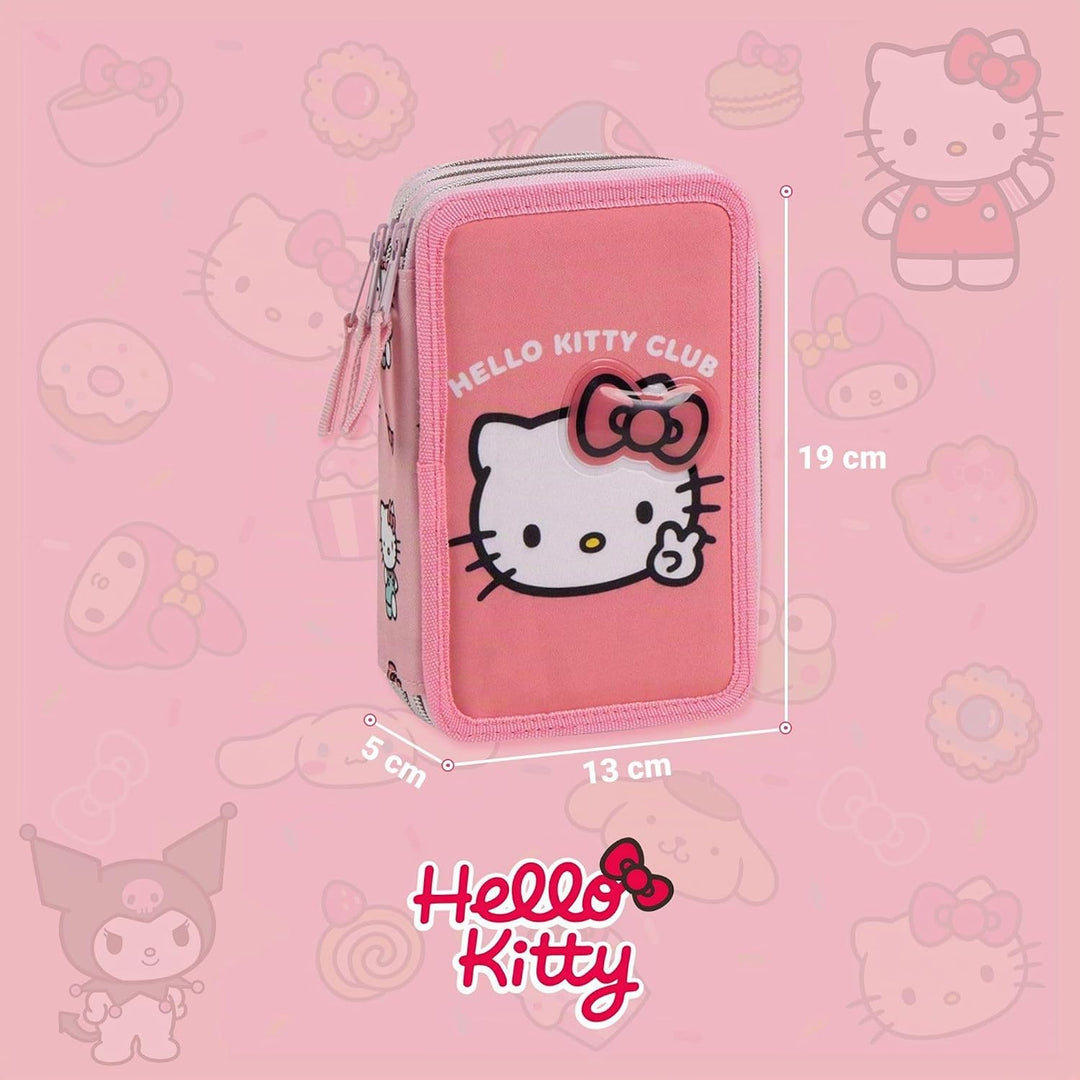 Hello Kitty Federmäppchen mit Giotto-Zubehör inklusive | Komplettes Hello Kitty Schulmäppchen für Mä
