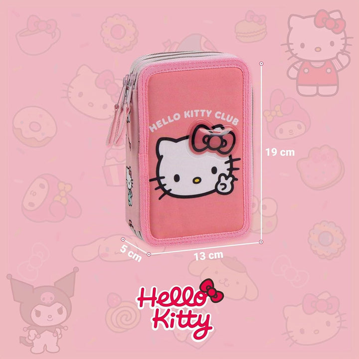 Hello Kitty Federmäppchen mit Giotto-Zubehör inklusive | Komplettes Hello Kitty Schulmäppchen für Mä