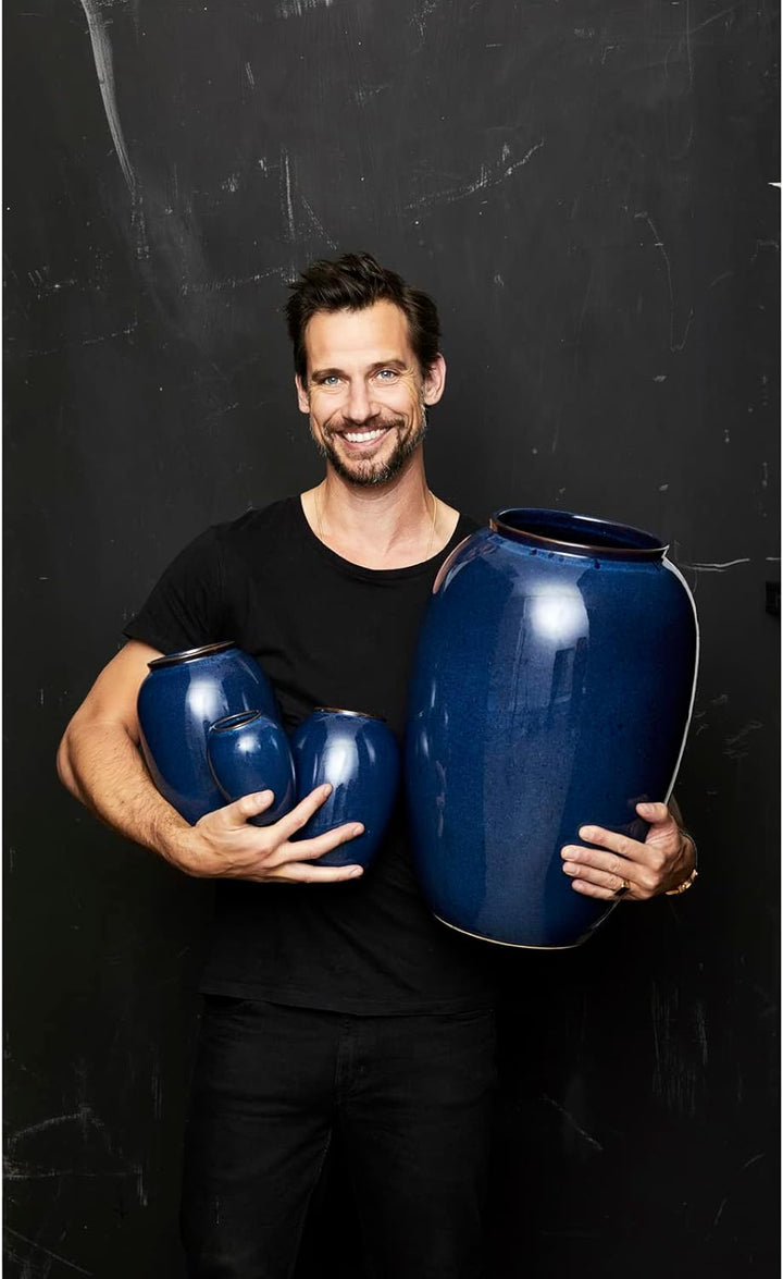 BITZ - Vase/BLumenvase - Stoneware - Blau/glasiert - (HxD) 25 x 15,5cm 25 cm - dia. 15,5 cm Dunkelbl