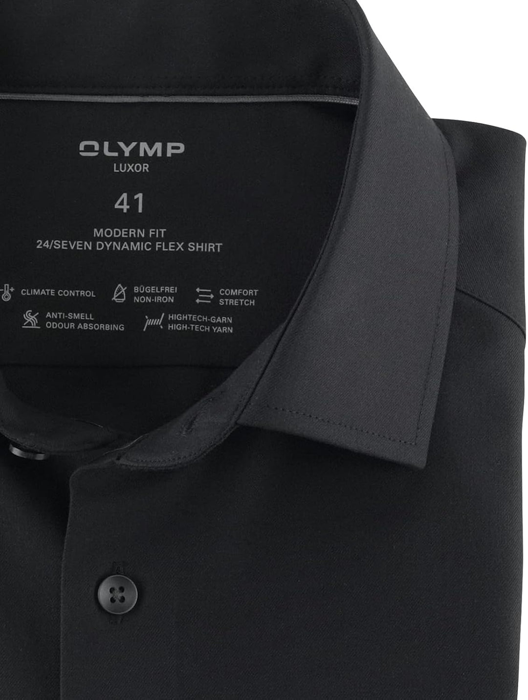OLYMP Herren Oberhemd Langarm Luxor.24.Seven,Twill,modern fit,Global Kent 37 Schwarz 68, 37 Schwarz