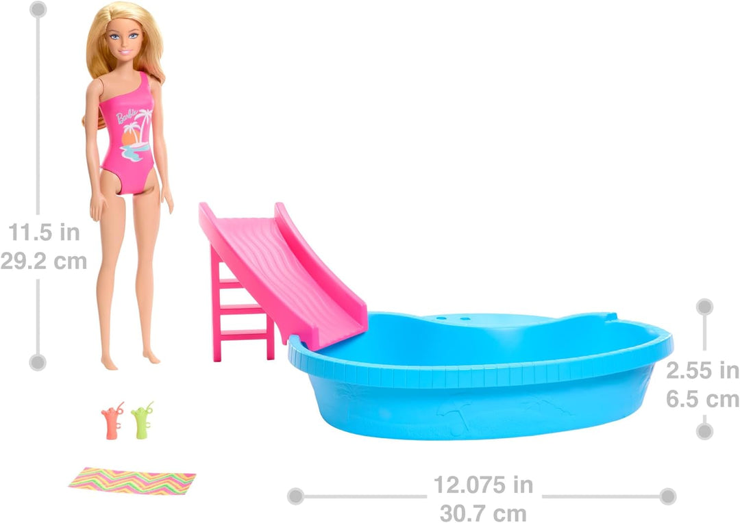 Barbie Puppe und Zubehör - Pool mit Rutsche und Accessoires für stundenlanges Spielvergnügen in der