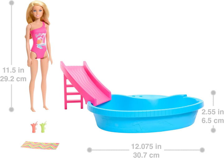 Barbie Puppe und Zubehör - Pool mit Rutsche und Accessoires für stundenlanges Spielvergnügen in der
