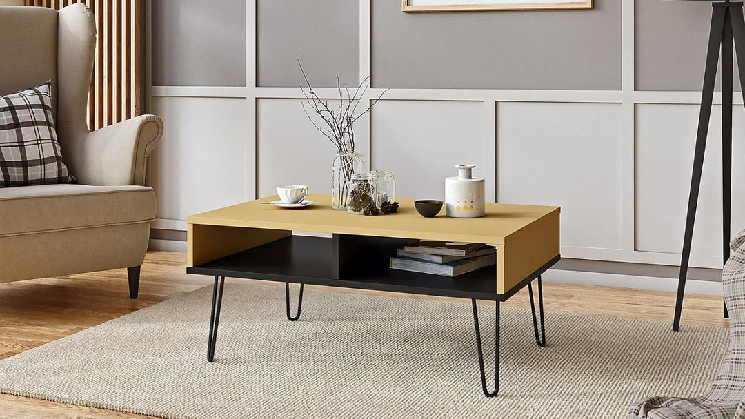 Viosimc Couchtisch Industrial Style Gold, Kaffeetisch, Modernes Möbelstück, Coffee Table für das Woh