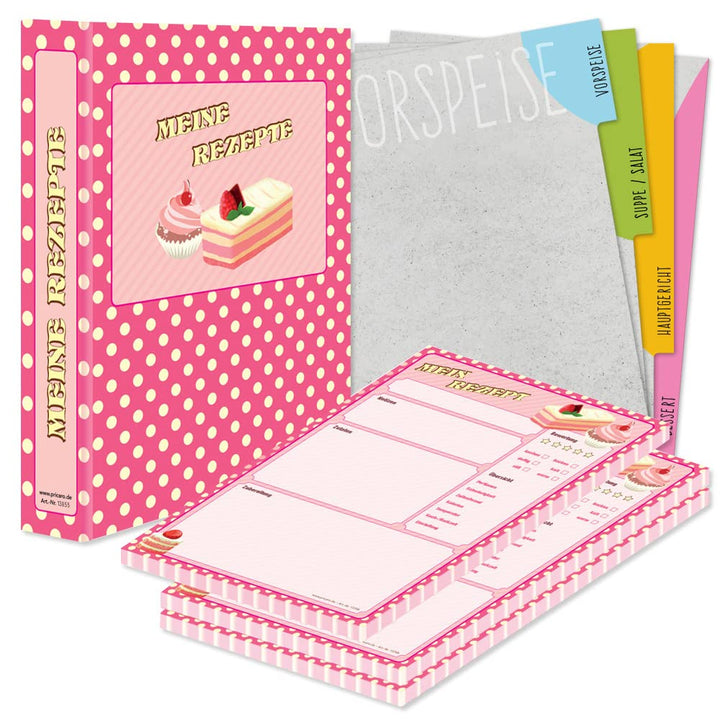 PRICARO Rezeptordner Komplett-Set "Retro", A4, 8 teilig
