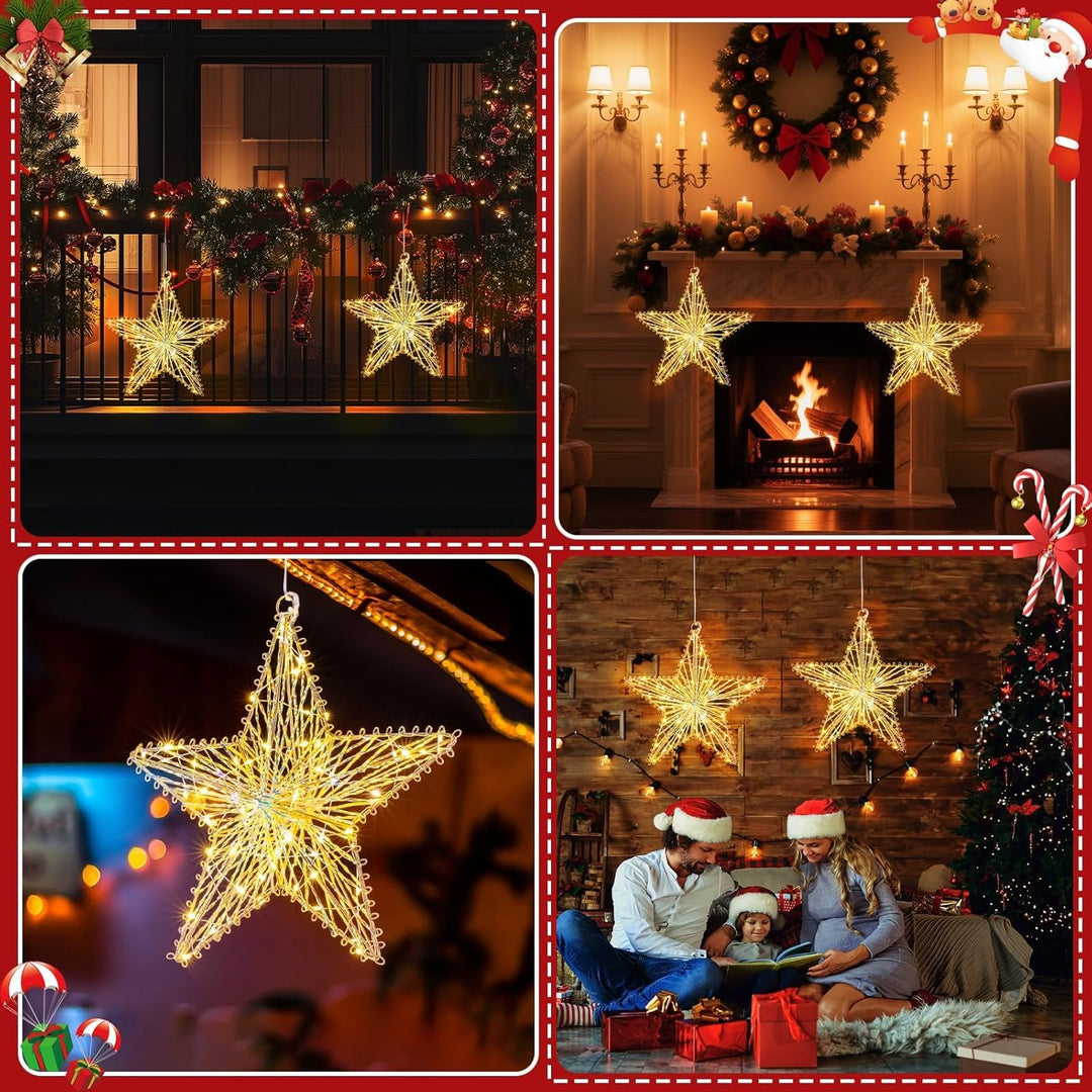 LED Weihnachtsstern Beleuchtung 2 Stück, Weihnachtsfenster Stern Weihnachtsvorhang Lichter batterieb