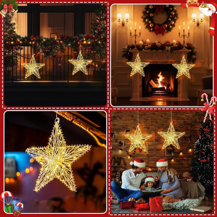 LED Weihnachtsstern Beleuchtung 2 Stück, Weihnachtsfenster Stern Weihnachtsvorhang Lichter batterieb