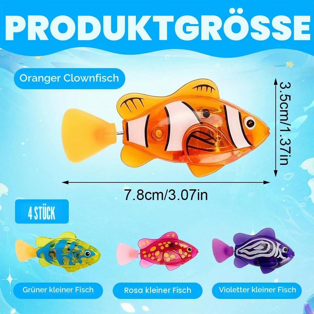 4PCS Robo Fisch Katze Spielzeug, Elektronischer HaustierFisch, Roboter Fischs mit Leuchtende, Batter