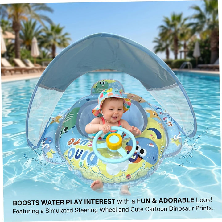 Babyschwimmkörper mit Baldachin, Babyschwimmkörper mit Lenkrad und Cartoon-Dinosaurier, PVC-Schwimmk