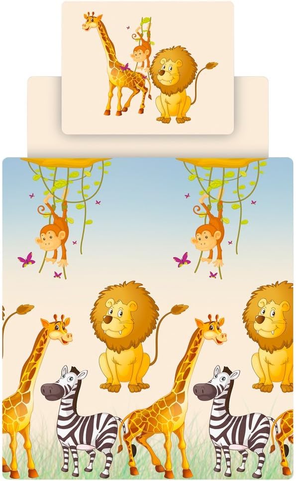 Ticaa Kinder Bettwäsche Set inkl. Spannbettlaken Safari Mehrfarbig, Mehrfarbig