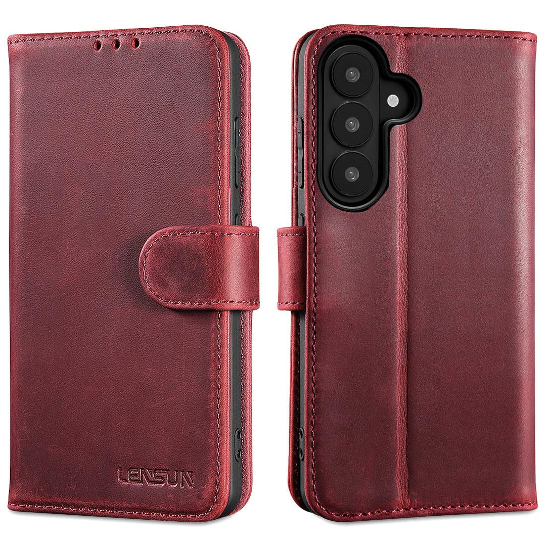 LENSUN Lederhülle für Samsung Galaxy S26, Echtleder Handyhülle [Brieftasche][RFID Schutz][Standfunkt
