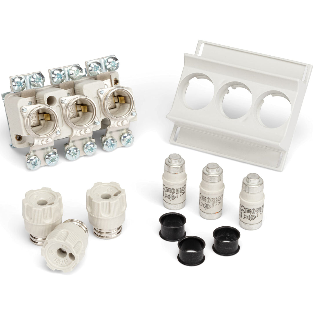 CusoTec Neozed Sicherungssockel D02 Set mit Schraubkappen Sicherungen und Passhülsen 16A/20A/25A/35A