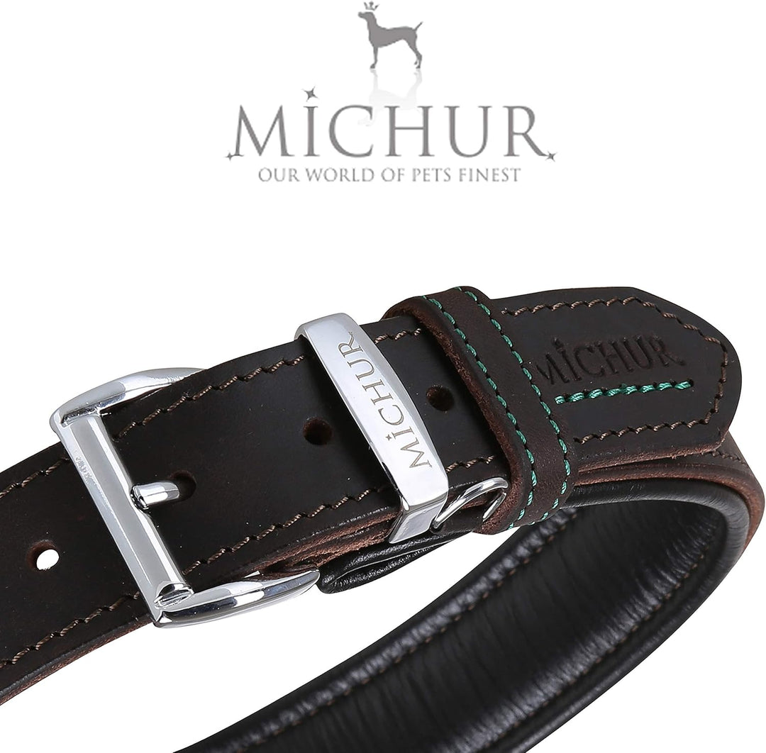 MICHUR Oleo Hundehalsband Leder, Lederhalsband Hund, Halsband, Braun, Leder, in verschiedenen Grösse