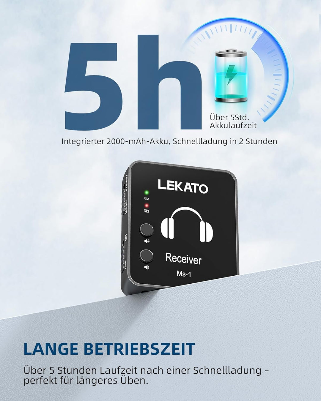 MS-1 Drahtloses In-Ear Monitoring, LEKATO Professionelles kabelloses 2.4G Stereo IEM-System mit Send
