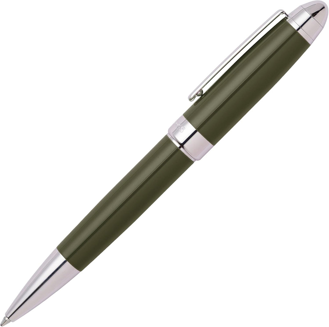 Hugo Boss Kugelschreiber Icon Khaki/Chrome aus Messing hergestellt, Farbe: Grün, Abmessungen: 12 x 1