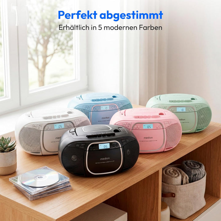 MEDION E66476 Stereo Sound System (Boombox, CD-Player, MP3, Kassette, tragbarer Kassettenspieler für