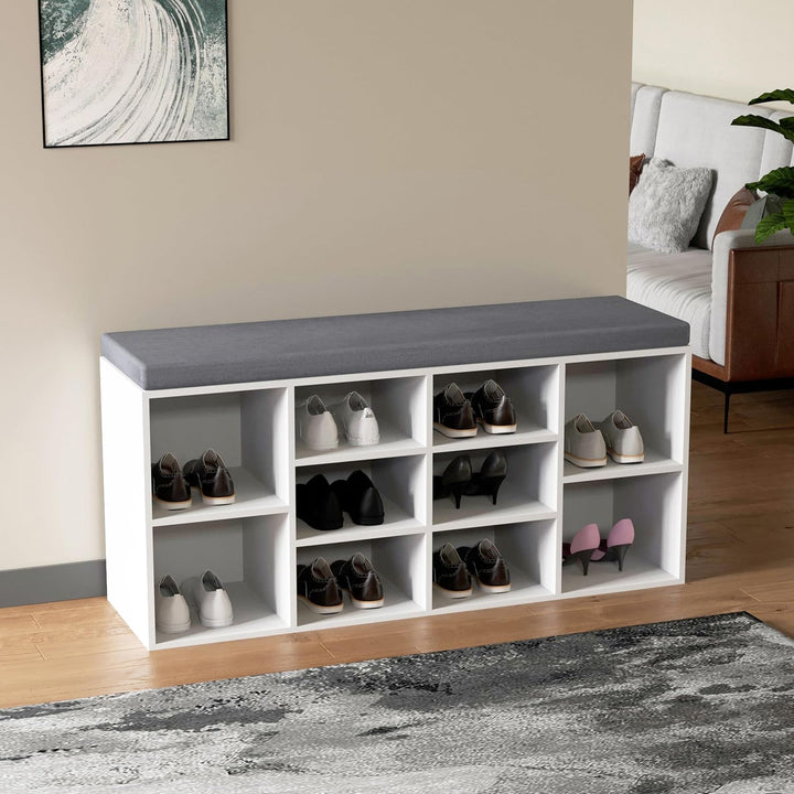 Schuhschrank mit 10 Fächern ESTHA 10 Sitzbank mit gepolsterter Sitzfläche, Schuhbank 48,5x103,5x29,5
