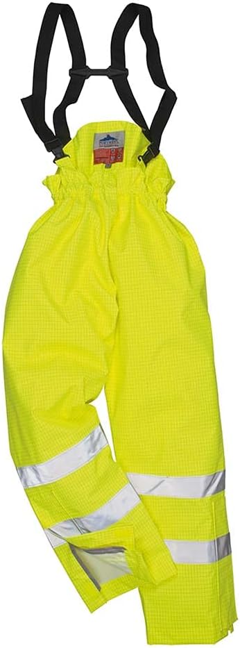 Regen-Sicherheitshose Bizflame von Portwest, gefüttert, antistatisch, flammhemmend, Farbe: Gelb, Grö