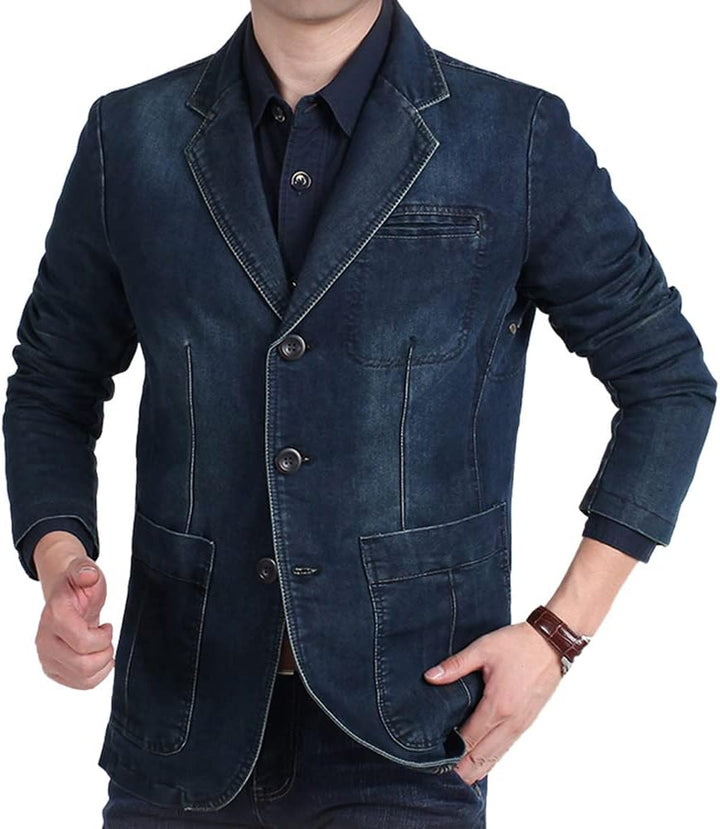 YOUTHUP Herren Slim Fit Denim Sakko Casual Business Freizeit 3 Knöpfe Anzugsjacke mehrere Taschen Bl