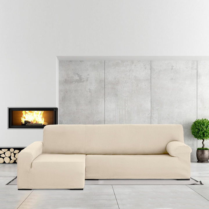 Eysa elastisch sofa überwurf chaise longue links, frontalsicht, Polyester-Baumwolle, 00-ecru, 90 x 2