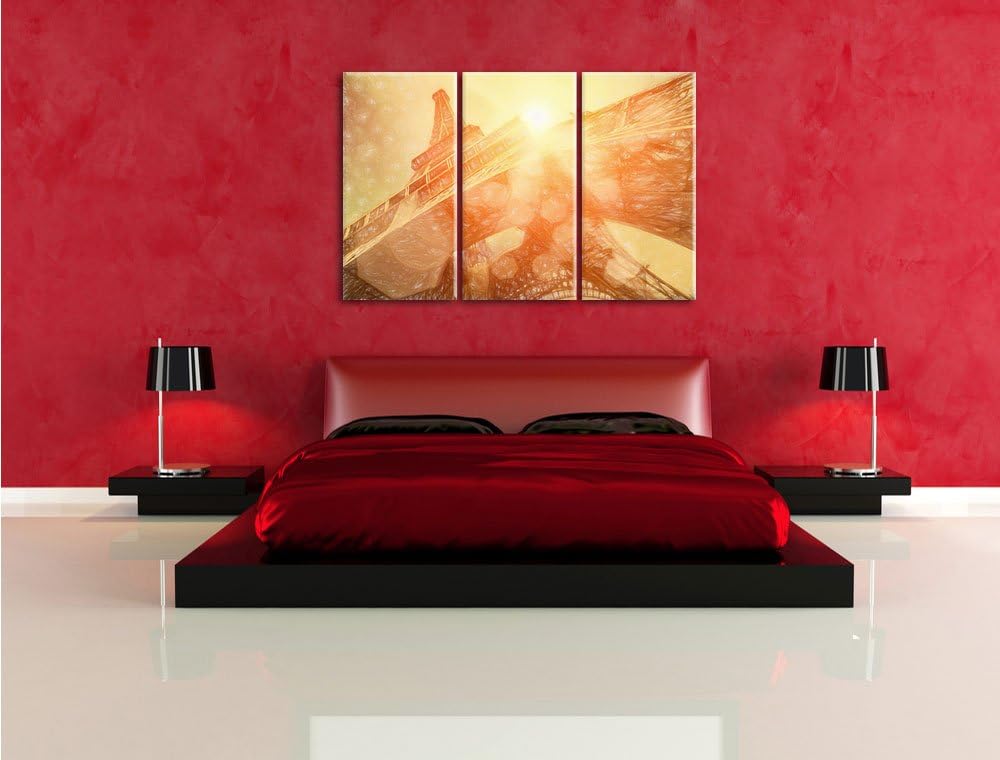 Pixxprint Der Eiffelturm im Sonnenschein als Leinwandbild/Grösse: 3 Teilig (120x80) / Wandbild/Kunst