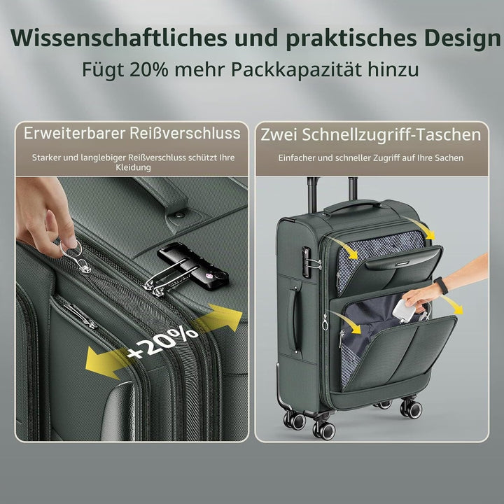 SHOWKOO Kofferset 3 Teilig Stoffkoffer Weichschale Erweiterbar Reisekoffer Leicht Haltbar Trolley Ha
