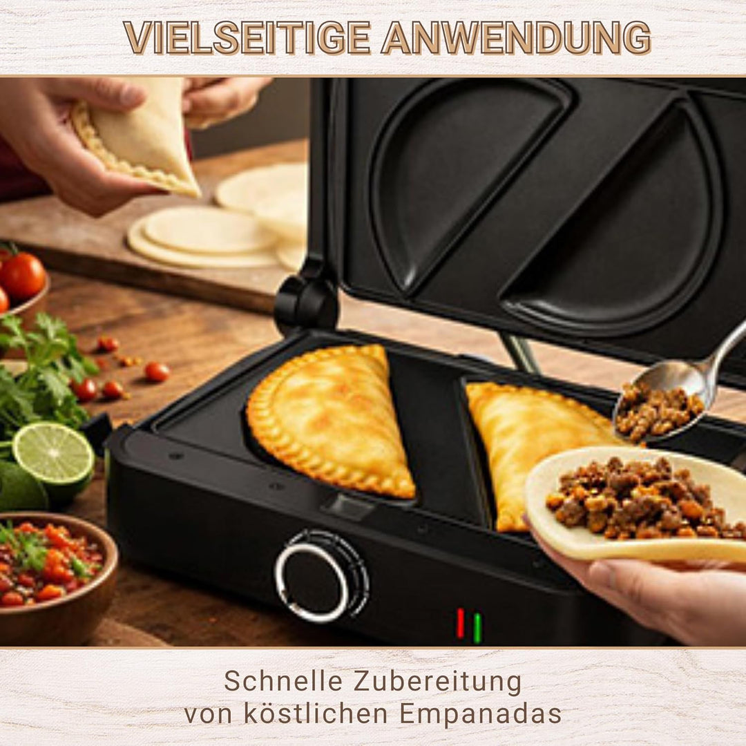Syntrox EmpanadaKombigerät Multifunktionsmaker mit Wechselplatten, Kontaktgrill Edelstahl, Multifunk