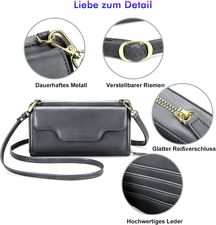 nuoku Umhängetasche Damen Klein, Tasche Damen Umhängetasche, Crossbody Bag Damen Leder mit Kreditkar