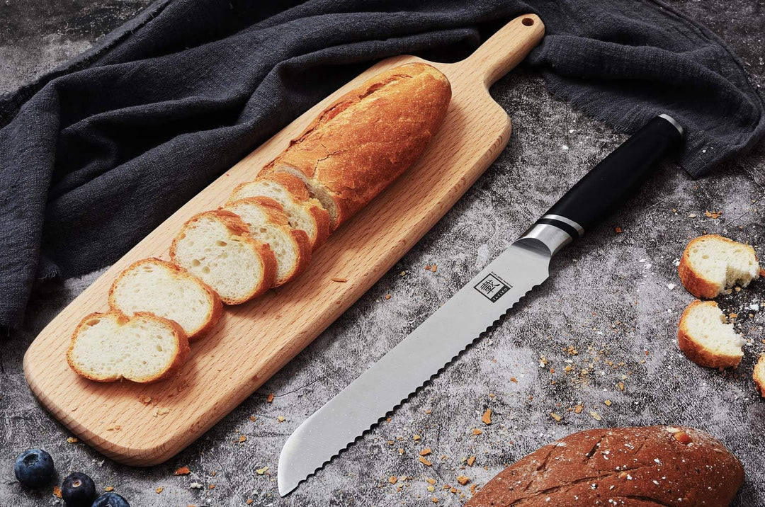 zayiko NAMI Brotmesser mit Wellenschliff 34 cm Länge mit 20,5cm Klinge aus deutschem Edelstahl und e