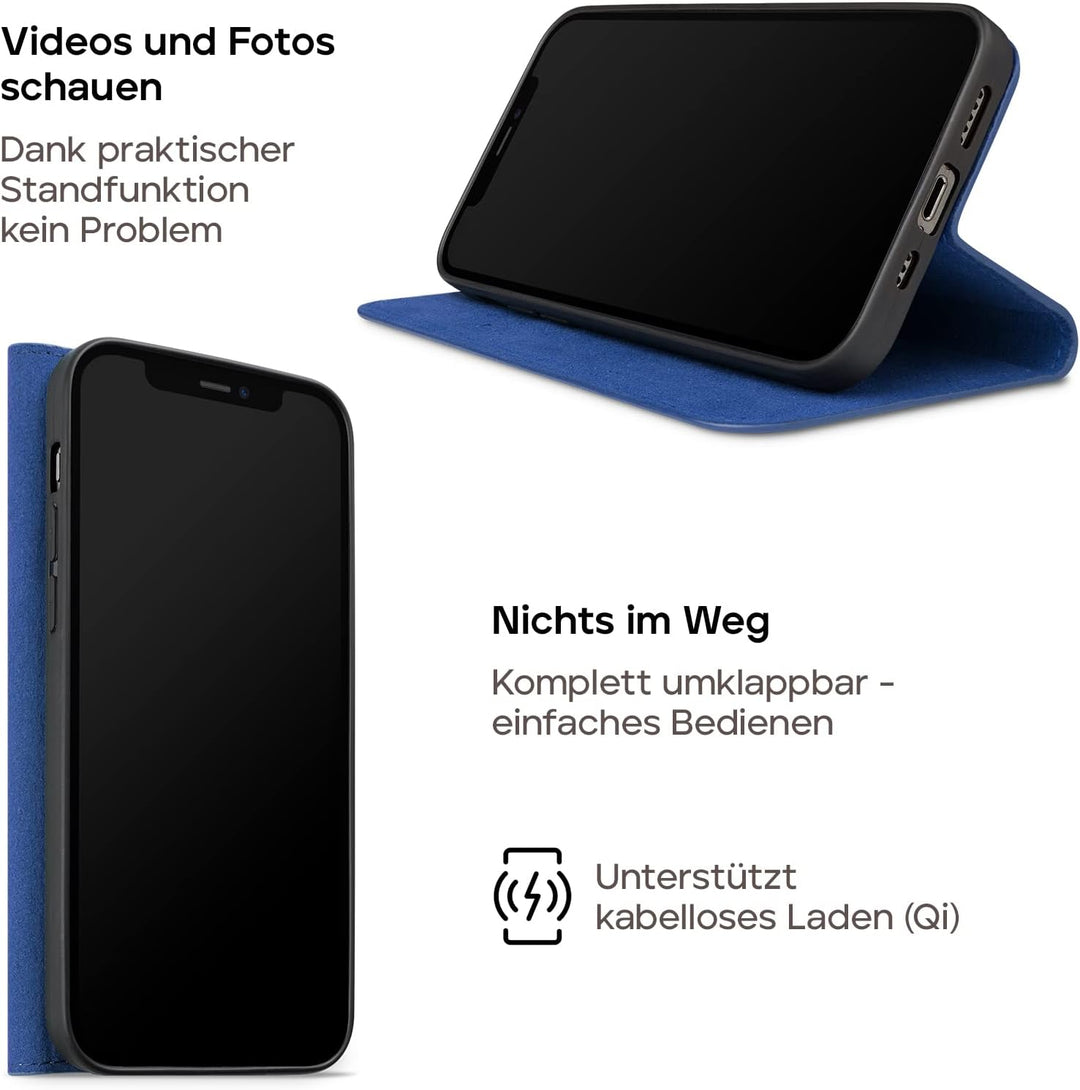 WIIUKA Hülle für iPhone 14 Pro, Leder aus Deutschland, mit Kartenfach, extra Dünn, Handyhülle mit St